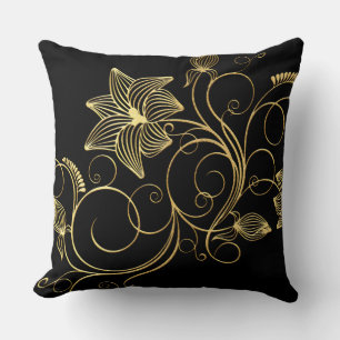 Personlig Elegant Black Gold Foil Blommigt Namn Kudde
