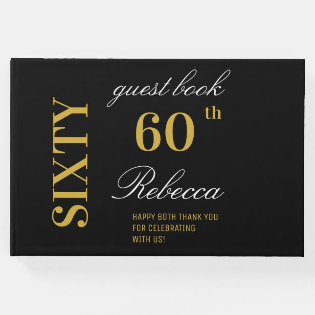 Personlig Elegant Black & Guld 60:e födelsedagen Gästböcker (Framsida)