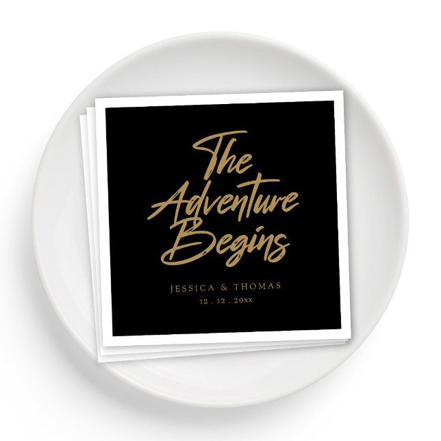 Personlig Elegant Black & Guld Bröllop Cocktail Pappersservett (Personalized Elegant Black & Gold Wedding Cocktail Napkins)
