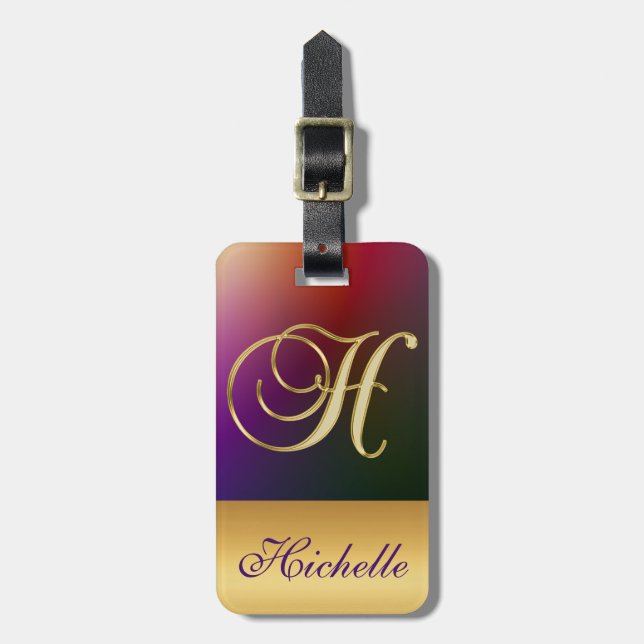 Personlig Elegant Black Guld Monogram Brev H Bagagebricka (Vertikal Framsida)