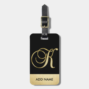 Personlig Elegant Black Guld Monogram Brev K Bagagebricka