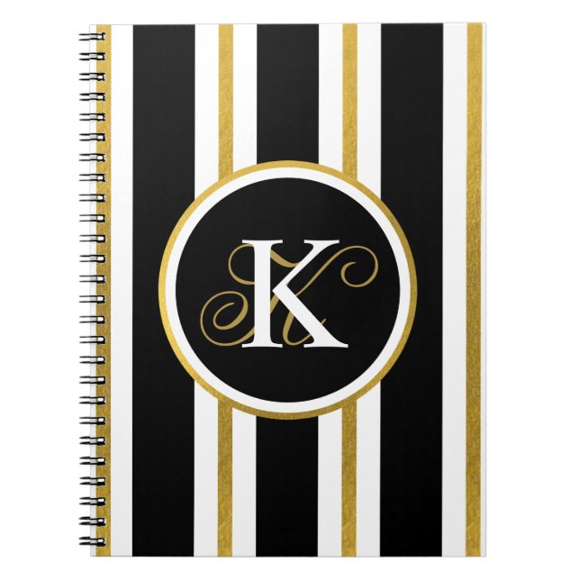 Personlig Elegant Black & Guld Rand Monogram Anteckningsbok (Framsidan)