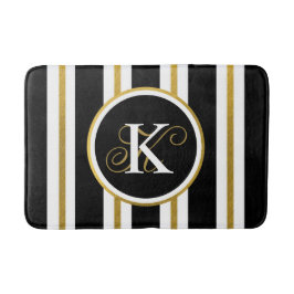 Personlig Elegant Black & Guld Rand Monogram Badrumsmatta