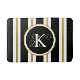 Personlig Elegant Black & Guld Rand Monogram Badrumsmatta