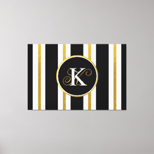 Personlig Elegant Black & Guld Rand Monogram Canvastryck