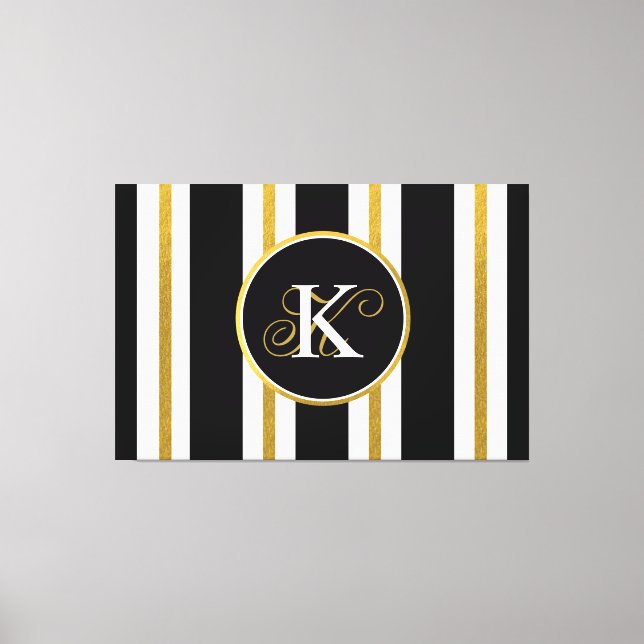 Personlig Elegant Black & Guld Rand Monogram Canvastryck (Framsida)