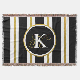 Personlig Elegant Black & Guld Rand Monogram Filt