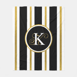 Personlig Elegant Black & Guld Rand Monogram Fleecefilt