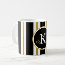 Personlig Elegant Black & Guld Rand Monogram Kaffemugg