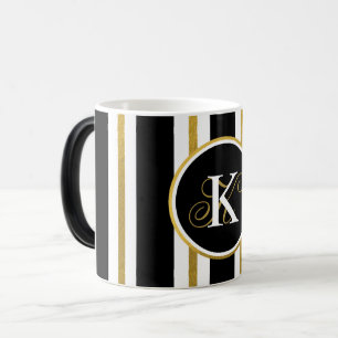 Personlig Elegant Black & Guld Rand Monogram Magisk Mugg