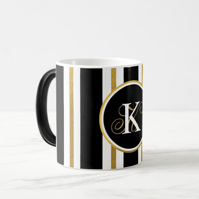 Personlig Elegant Black & Guld Rand Monogram Magisk Mugg (Framsida vänster)
