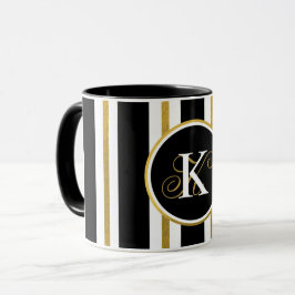 Personlig Elegant Black & Guld Rand Monogram Mugg