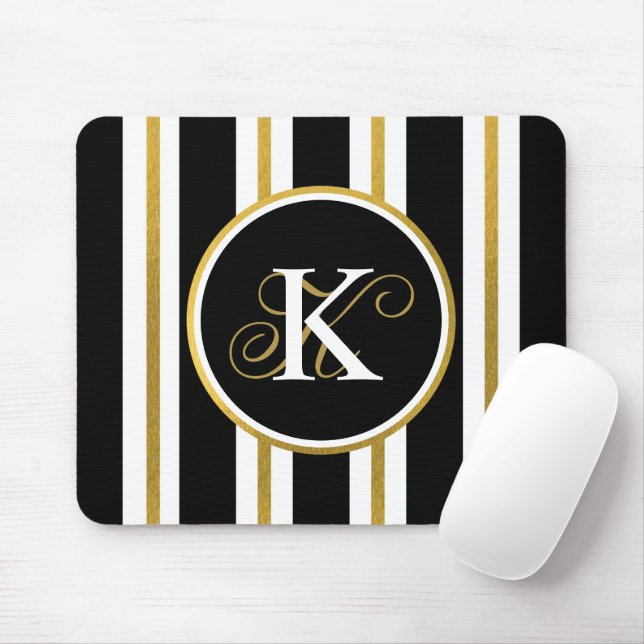 Personlig Elegant Black & Guld Rand Monogram Musmatta (Med mus)