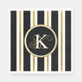 Personlig Elegant Black & Guld Rand Monogram Pappersservett