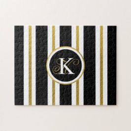 Personlig Elegant Black & Guld Rand Monogram Pussel