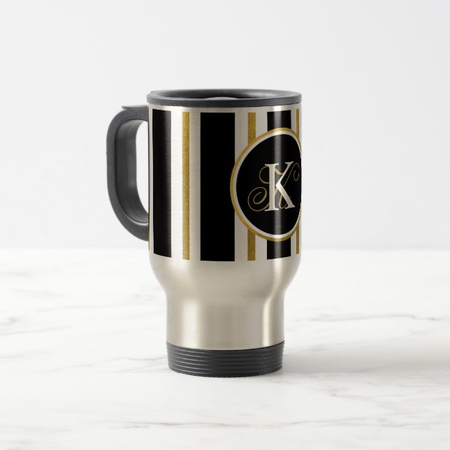 Personlig Elegant Black & Guld Rand Monogram Resemugg (Framsida vänster)