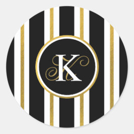 Personlig Elegant Black & Guld Rand Monogram Runt Klistermärke