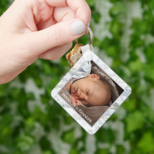Personlig Elegant Blågrå Marmor Souvenir Nyckelring