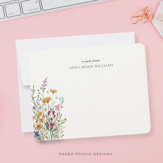 Personlig Elegant Blommig Boho Chic Brevkort Anteckningskort (Elegant chic note cards with a neat off-white background, personalize with your name.)