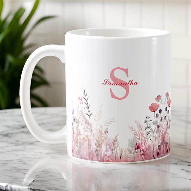 Personlig Elegant Blommigt minimalist Cute Girly Kaffemugg (Skapare uppladdad)