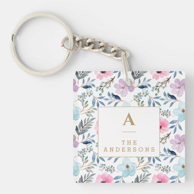 Personlig Elegant Blommigt Monogram Pastel Namn (Framsidan)