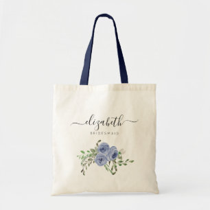 Personlig Elegant Blommigt Navy Blue Bridesmaid Tygkasse