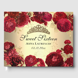 Personlig Elegant Blommigt Red Guld Sweet sixteen Gästböcker