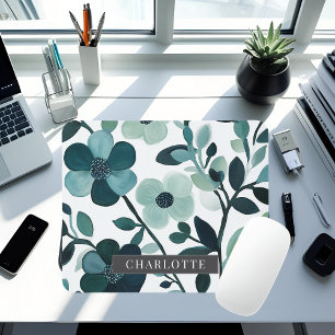 Personlig Elegant Blue Aqua Blommigt Mousepad Musmatta