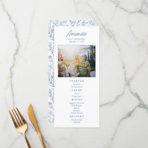 Personlig Elegant Blue Blommigt Birthday Meny