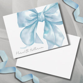 Personlig Elegant Blue Bow Namn Monogram Anteckningskort