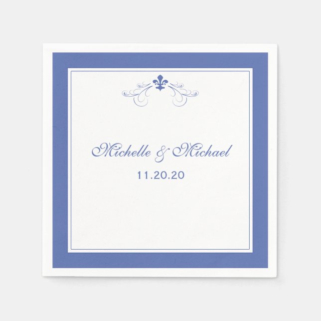 Personlig Elegant Blue Fleur de Lis Pappersservett (Framsidan)