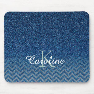 Personlig Elegant Blue Gnistra Glitter Monogram Musmatta