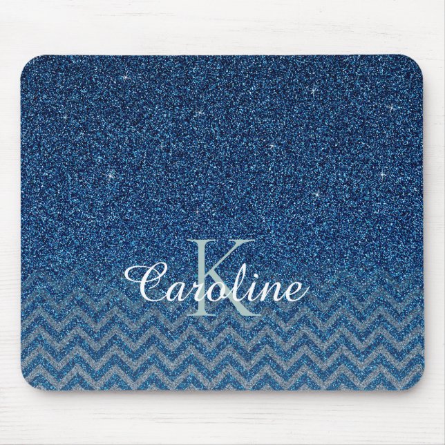 Personlig Elegant Blue Gnistra Glitter Monogram Musmatta (Framsidan)