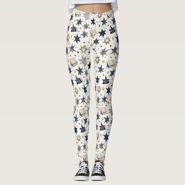 Personlig Elegant Blue & Guld Stars Mönster (8) Leggings (Framsida)