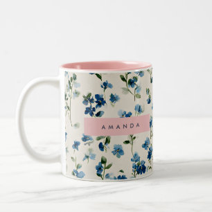 Personlig Elegant Blue Wildblomma Design Två-Tonad Mugg