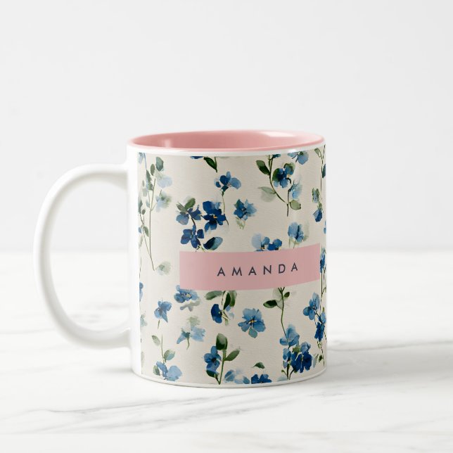 Personlig Elegant Blue Wildblomma Design Två-Tonad Mugg (Vänster)