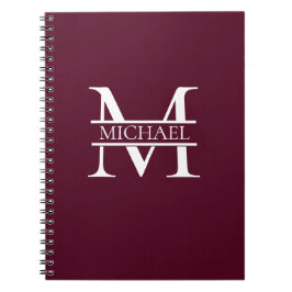 Personlig Elegant Burgundy Monogram och Namn Anteckningsbok