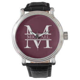 Personlig Elegant Burgundy Monogram och Namn Armbandsur