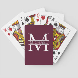 Personlig Elegant Burgundy Monogram och Namn Casinokort