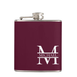 Personlig Elegant Burgundy Monogram och Namn Fickplunta