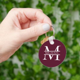 Personlig Elegant Burgundy Monogram och Namn Nyckelring