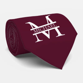 Personlig Elegant Burgundy Monogram och Namn Slips