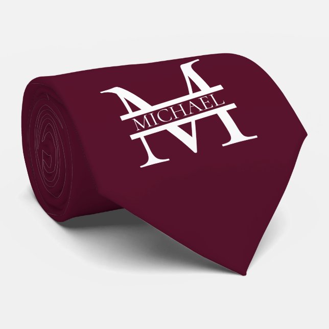 Personlig Elegant Burgundy Monogram och Namn Slips (Rullad)