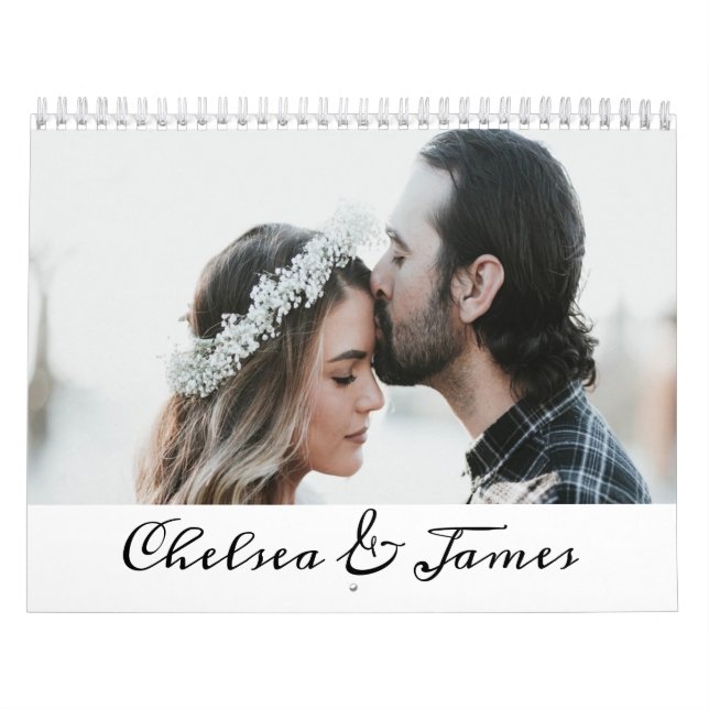 Personlig Elegant Calligraphy Couple Photo Kalender (Omslag)
