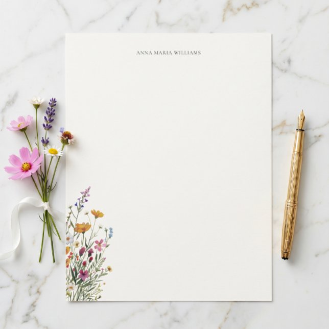 Personlig Elegant Chic Blommig Brevpapper (Letterhead-size standard letter size 8.5 x 11 inches. Choose paper style and add an envelope.)