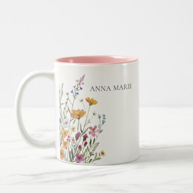 Personlig Elegant Chic Blommig Två-Tonad Mugg (Vänster)