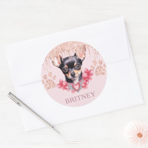 Personlig Elegant chihuahua Hund med Glitter Runt Klistermärke