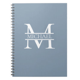 Personlig Elegant Dusty Blue Monogram och Namn Anteckningsbok
