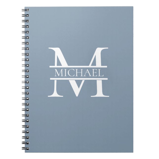 Personlig Elegant Dusty Blue Monogram och Namn Anteckningsbok (Framsidan)