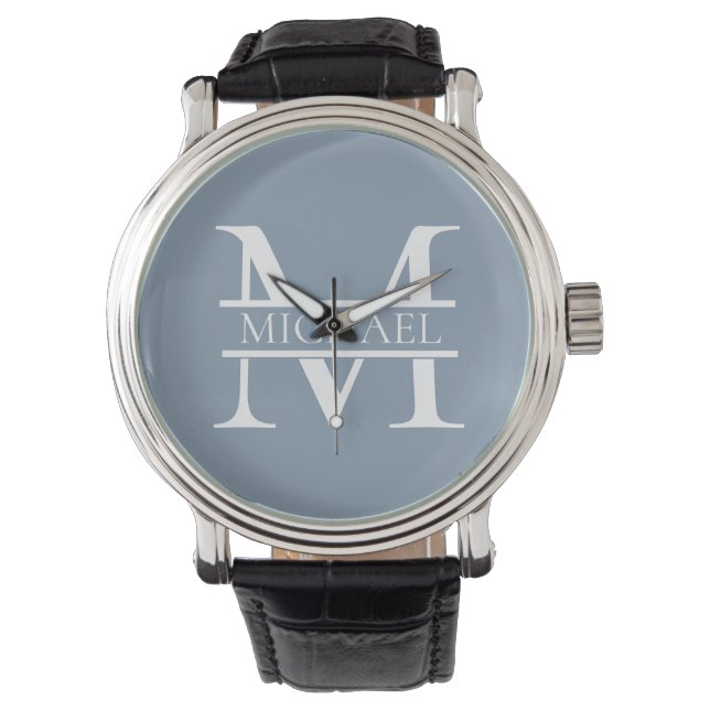 Personlig Elegant Dusty Blue Monogram och Namn Armbandsur (Framsida)